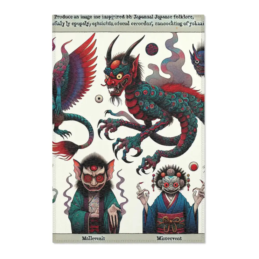 Japanese Folklore Area Rug with Vibrant Yokai Imagery 24’’