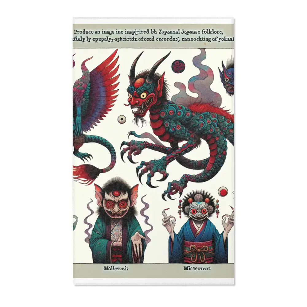 Japanese Folklore Area Rug with Vibrant Yokai Imagery 36’’