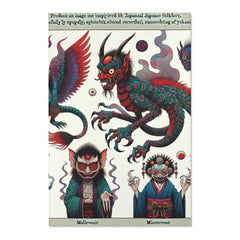 Japanese Folklore Area Rug with Vibrant Yokai Imagery 48’’