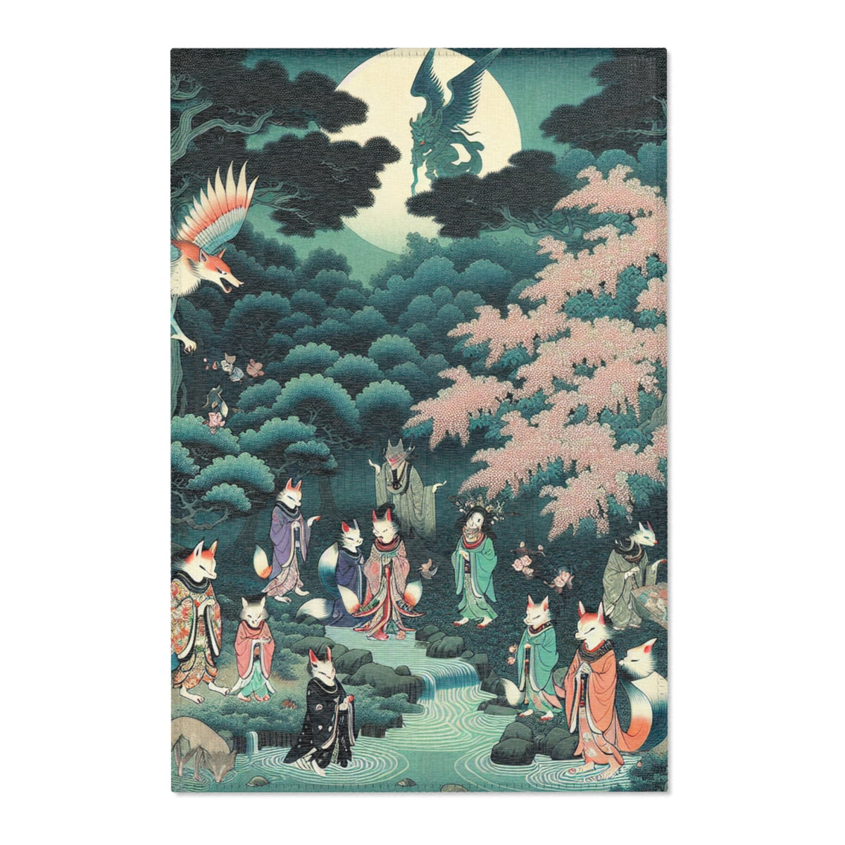 Japanese Folklore Area Rug with Yokai Design 24’’ × 36’’