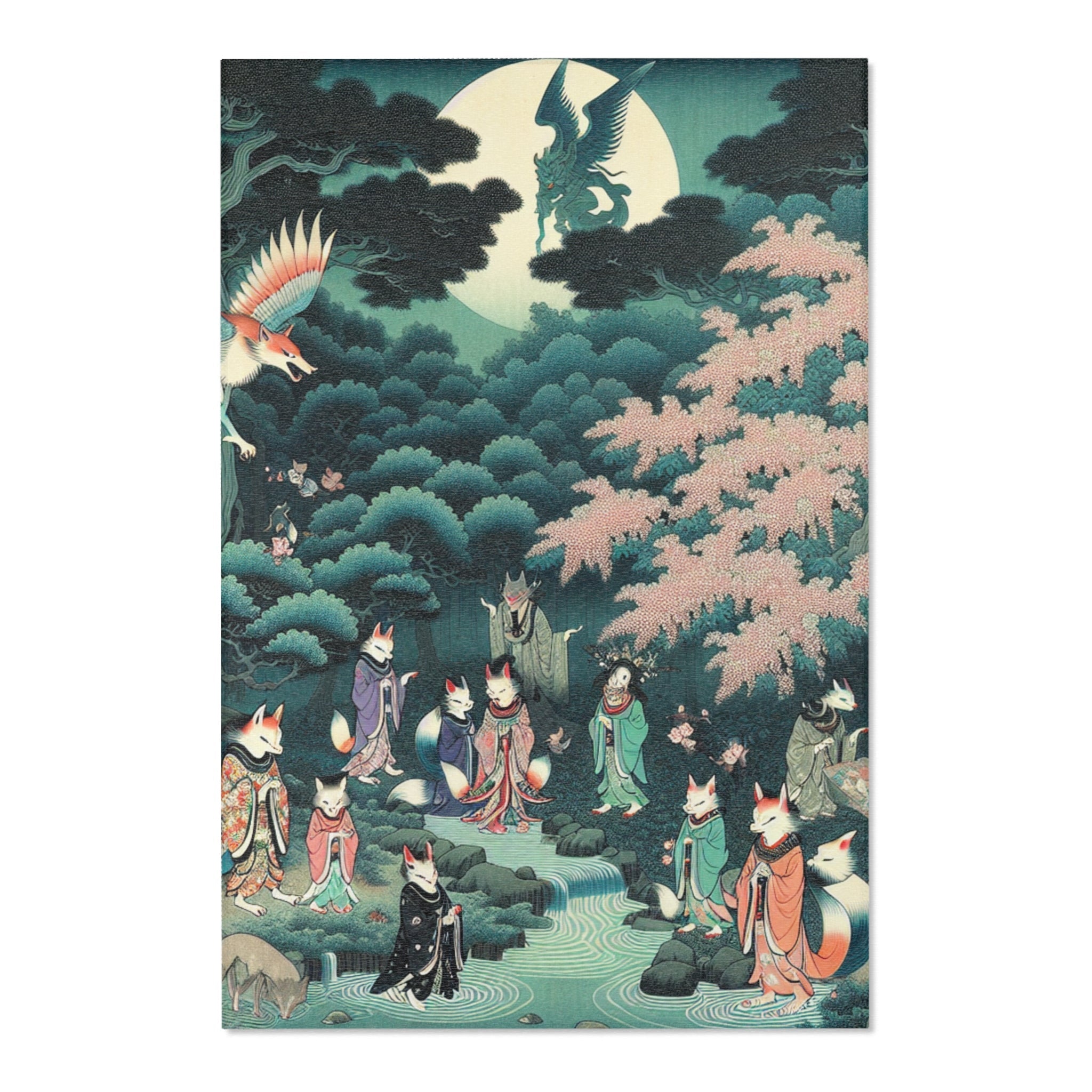 Japanese Folklore Area Rug with Yokai Design 48’’ × 72’’