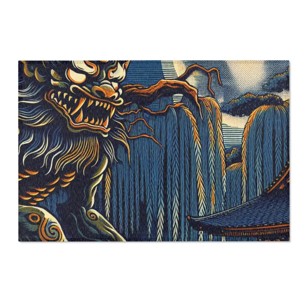 Japanese Folklore Yokai Area Rug Moonlit Landscape Design