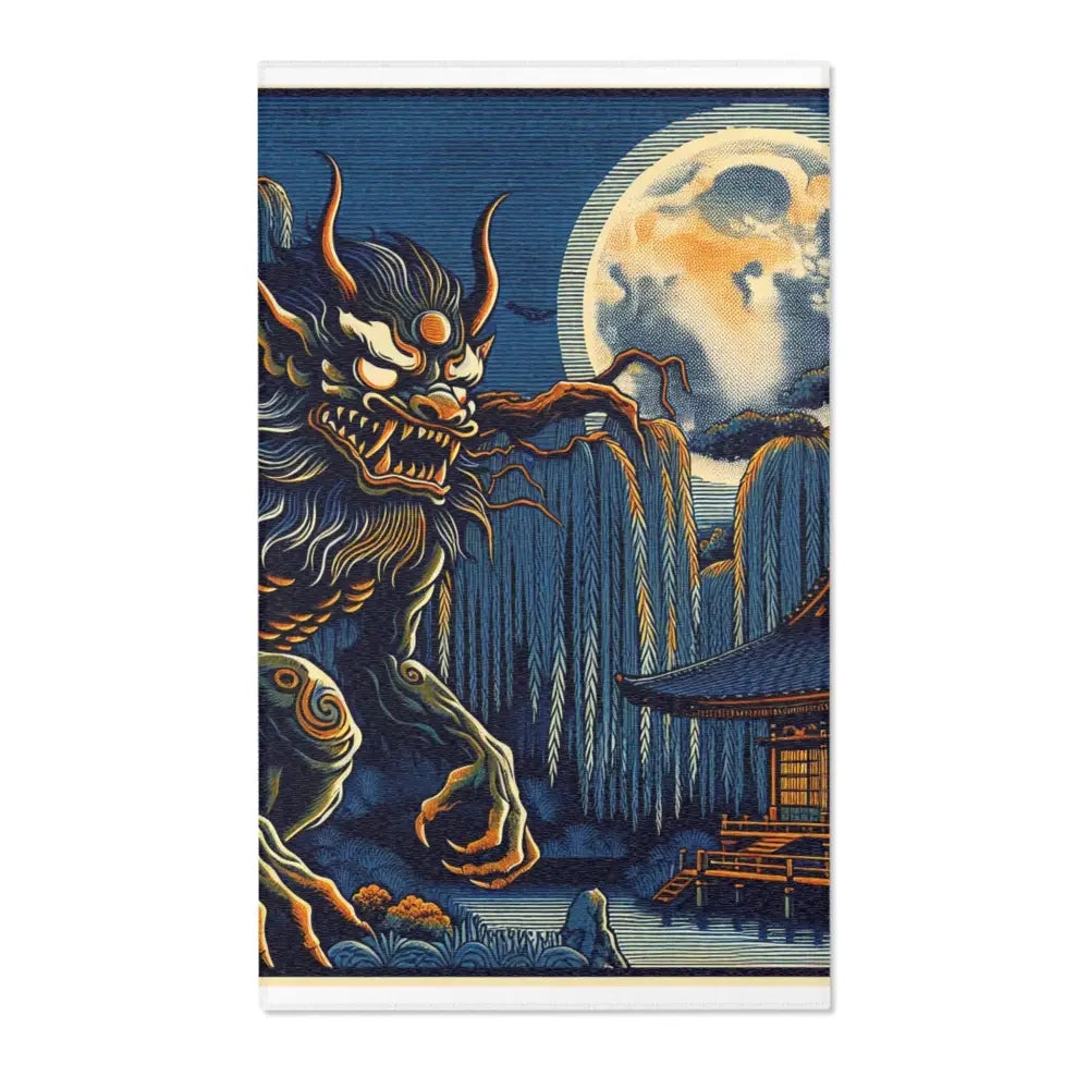 Japanese Folklore Yokai Area Rug Moonlit Landscape Design