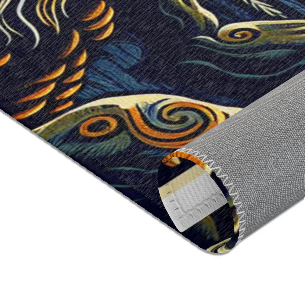 Japanese Folklore Yokai Area Rug Moonlit Landscape Design