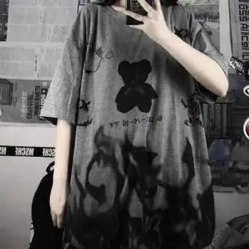 Japanese Harajuku Bear Loose Oversized T-Shirt - Black / M