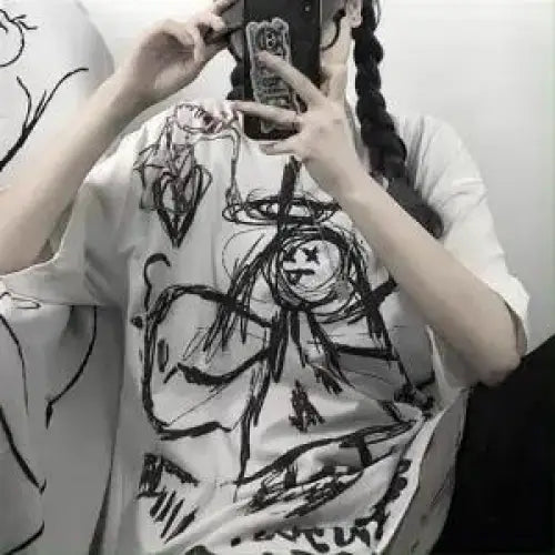 Japanese Harajuku Graffiti Loose Oversized T-Shirt