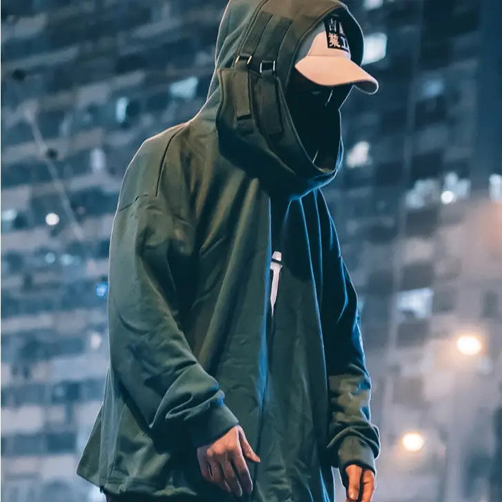 Japanese Hip Hop Kanji Hoodie Cotton Blend green / L