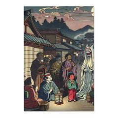 Japanese-Inspired Area Rug with Moonlit Village Design 48’’