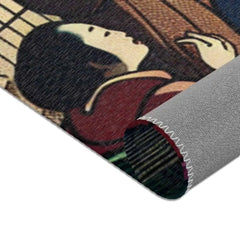 Japanese-Inspired Area Rug with Moonlit Village Design