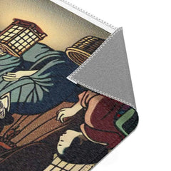 Japanese-Inspired Area Rug with Moonlit Village Design