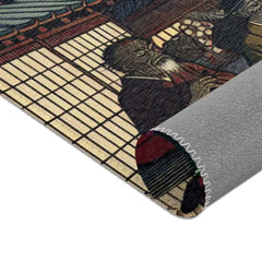 Japanese-Inspired Area Rug with Moonlit Village Design