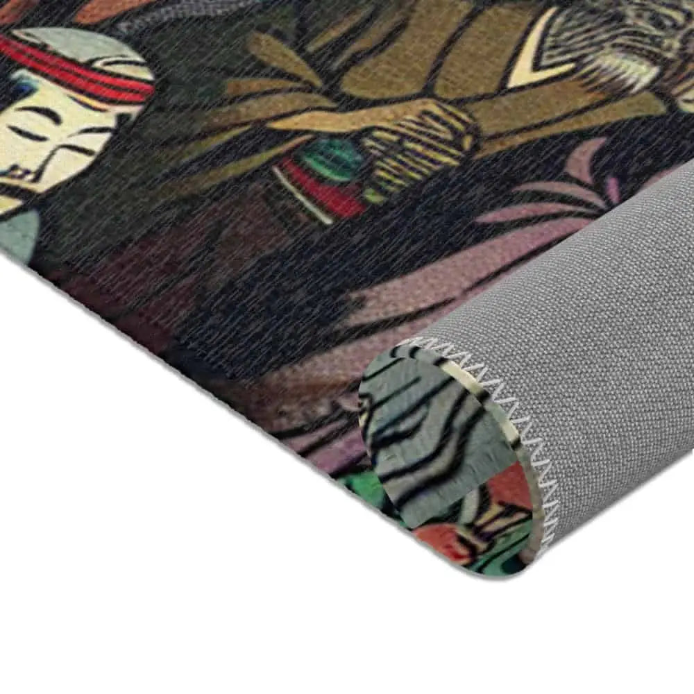 Japanese-Inspired Area Rug with Moonlit Village Design