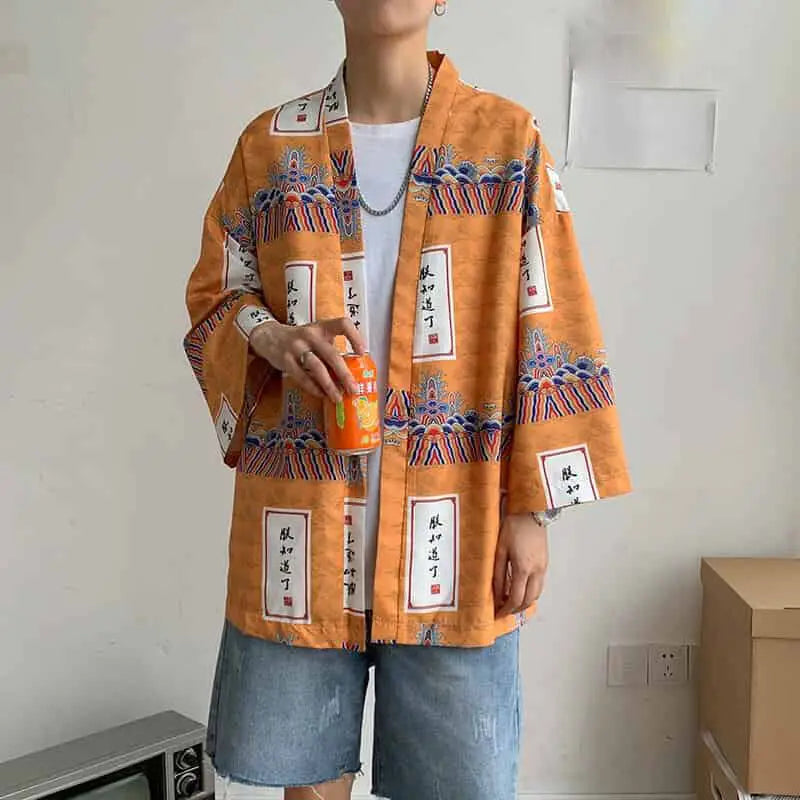 Japanese Kimono Harajuku Shirt for Casual Streetwear Gold