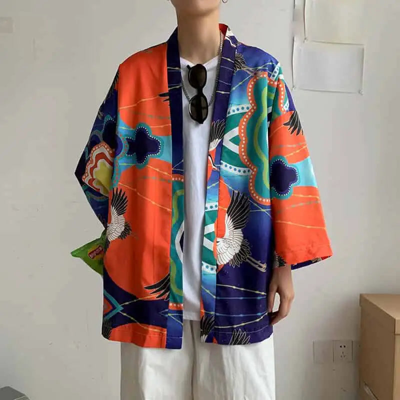 Japanese Kimono Harajuku Shirt for Casual Streetwear Orange