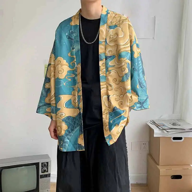 Japanese Kimono Harajuku Shirt for Casual Streetwear Sky