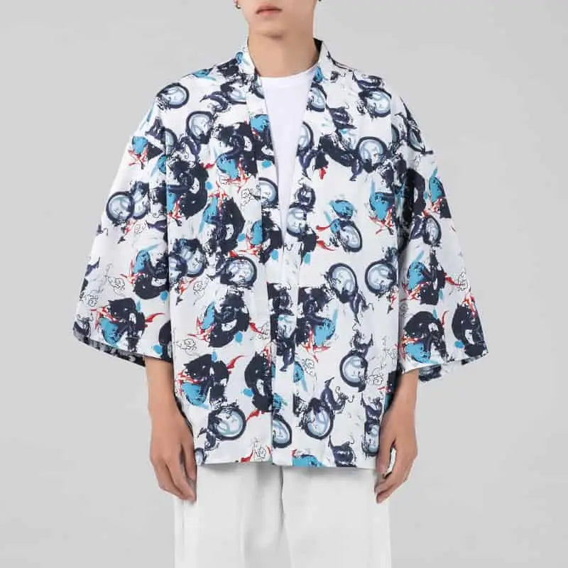Japanese Kimono Harajuku Shirt for Casual Streetwear White
