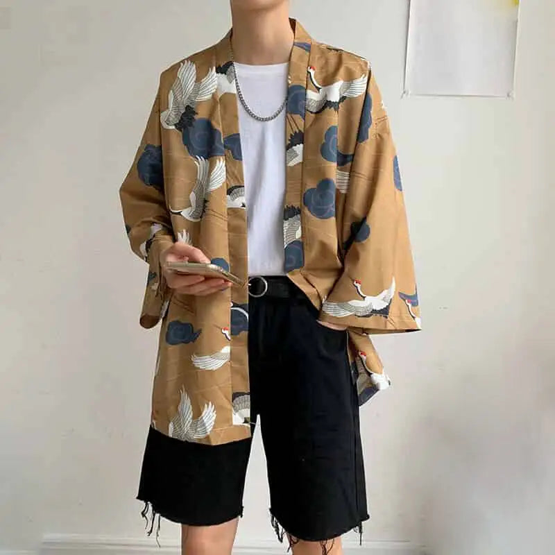 Japanese Kimono Harajuku Shirt for Casual Streetwear Yellow