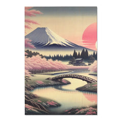 Japanese Landscape Area Rug with Mount Fuji and Cherry