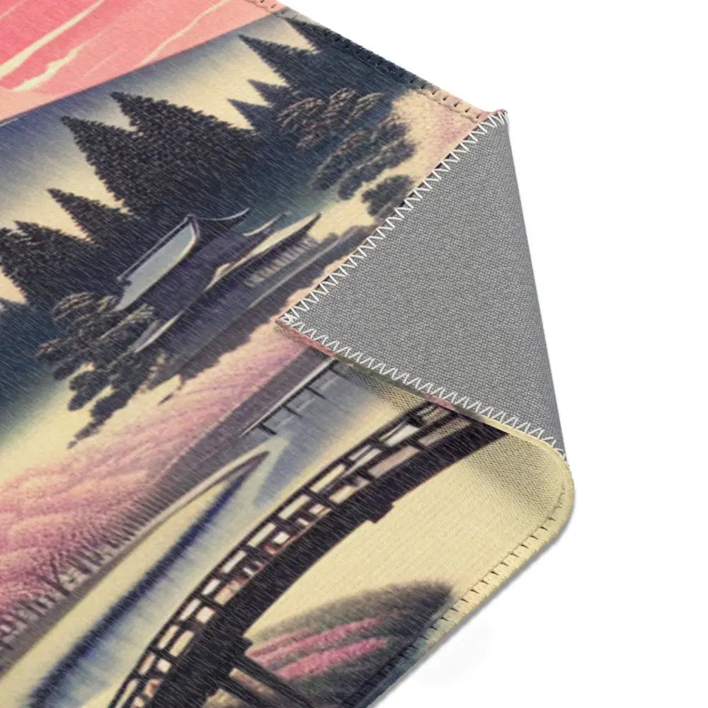 Japanese Landscape Area Rug with Mount Fuji and Cherry