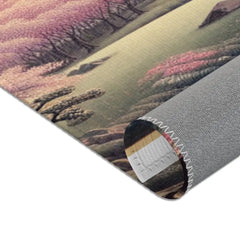 Japanese Landscape Area Rug with Mount Fuji and Cherry