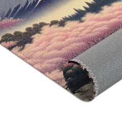 Japanese Landscape Area Rug with Mount Fuji and Cherry