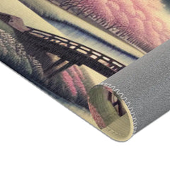 Japanese Landscape Area Rug with Mount Fuji and Cherry