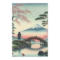 Japanese Landscape Artwork Area Rug with Koi Pond