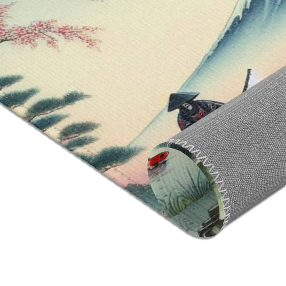 Japanese Landscape Artwork Area Rug with Koi Pond