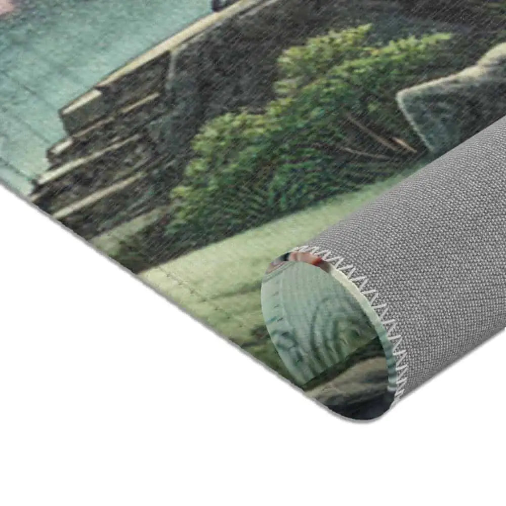 Japanese Landscape Artwork Area Rug with Koi Pond