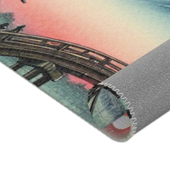 Japanese Landscape Artwork Area Rug with Koi Pond