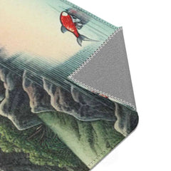 Japanese Landscape Artwork Area Rug with Koi Pond