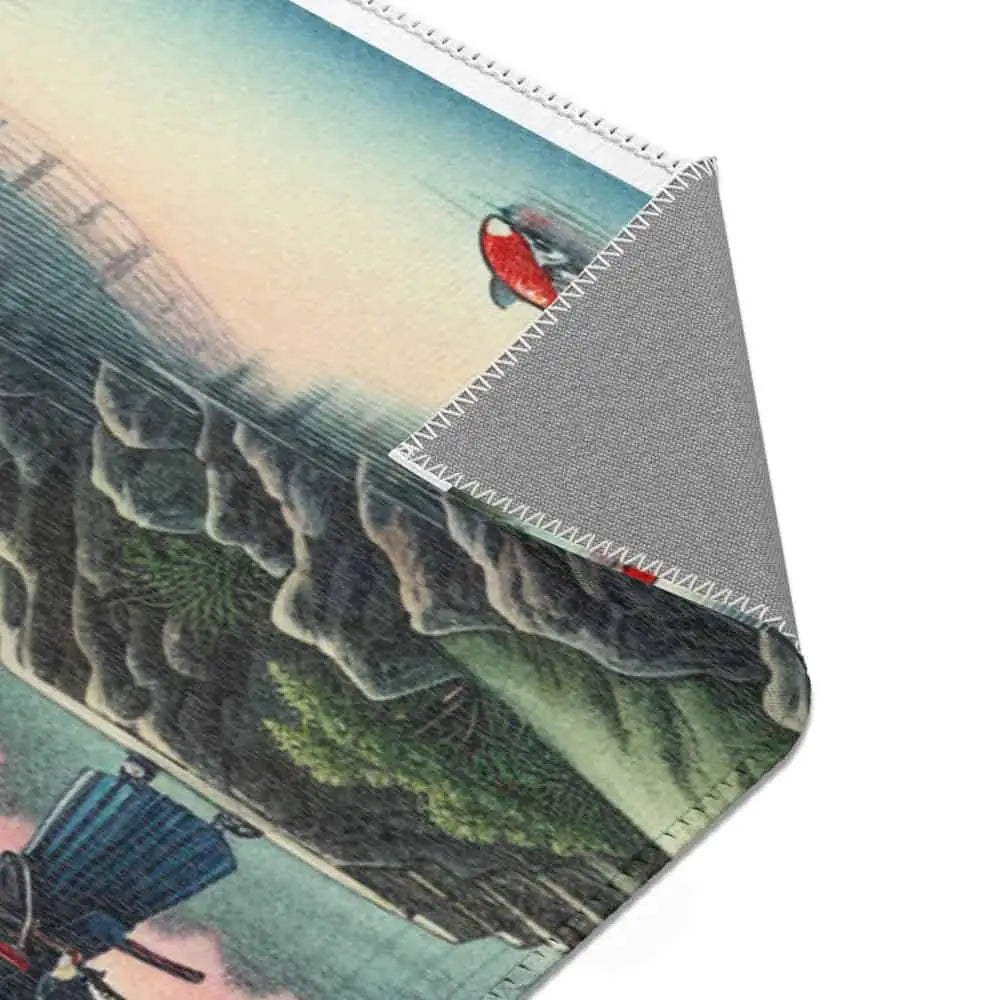 Japanese Landscape Artwork Area Rug with Koi Pond