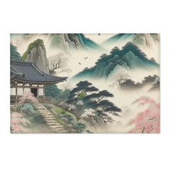Japanese Silk Area Rug with Misty Mountains and Cherry