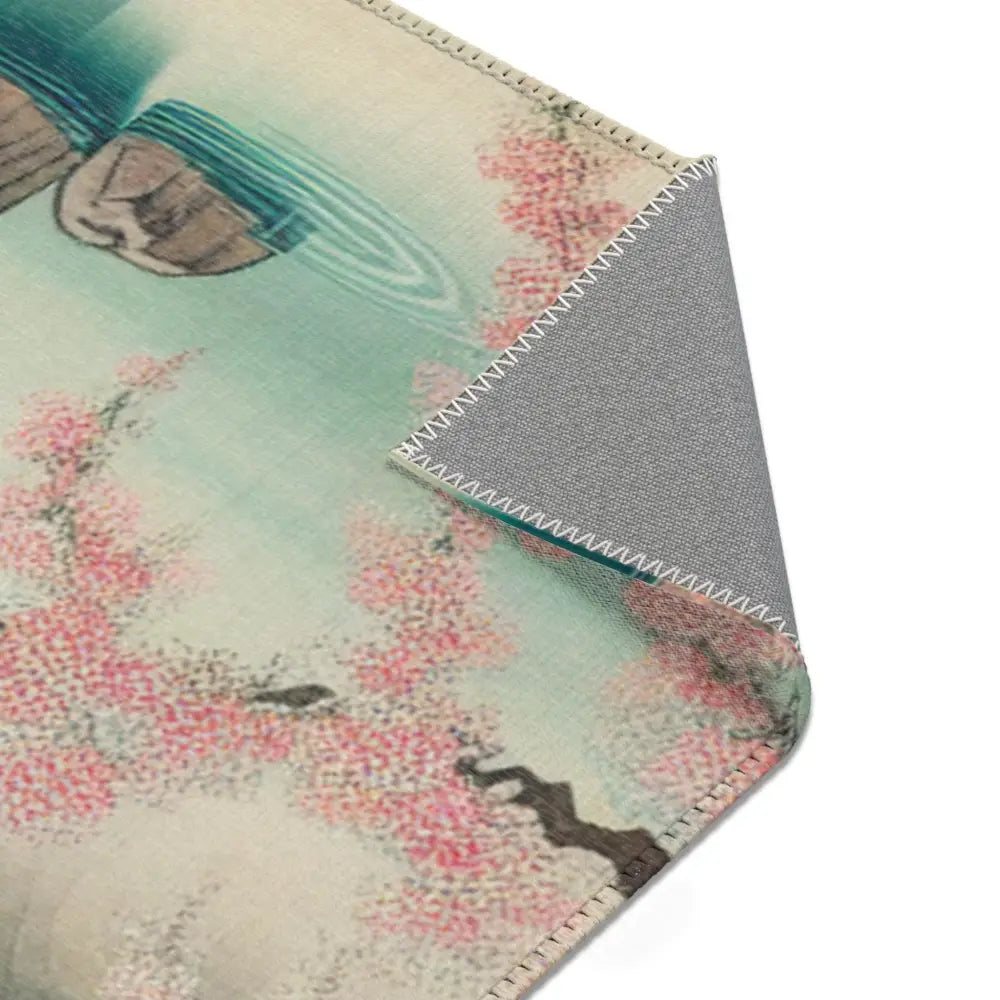 Japanese Silk Area Rug with Misty Mountains and Cherry