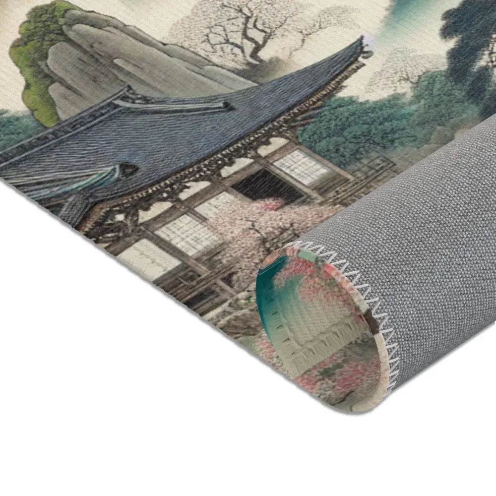 Japanese Silk Area Rug with Misty Mountains and Cherry