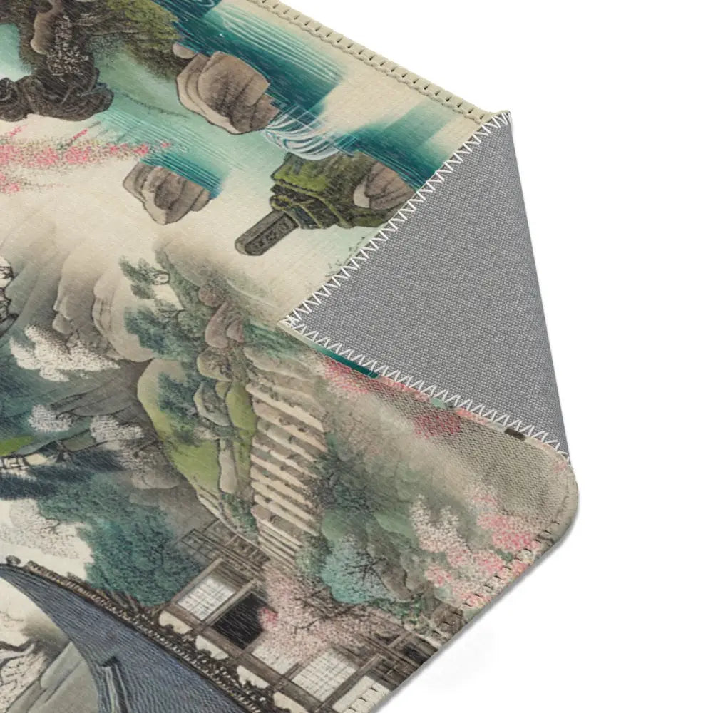 Japanese Silk Area Rug with Misty Mountains and Cherry