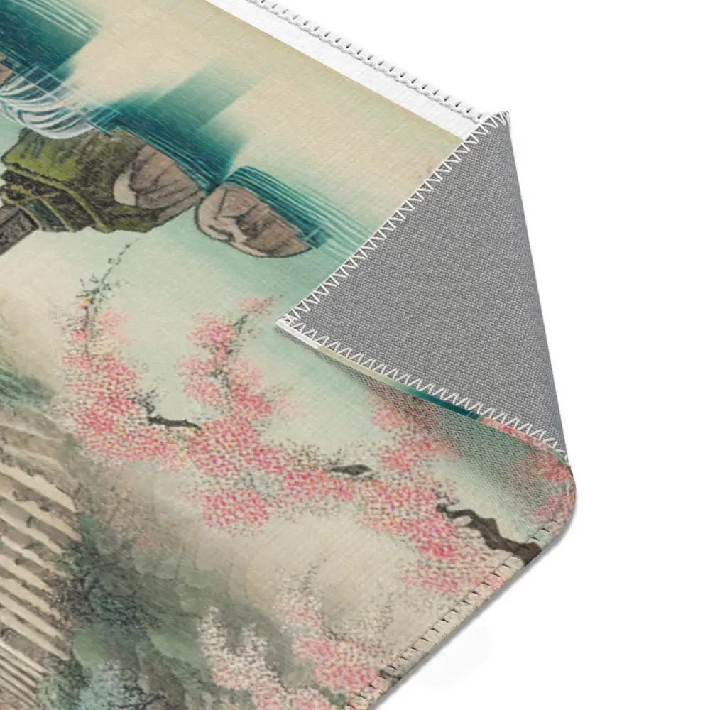 Japanese Silk Area Rug with Misty Mountains and Cherry