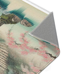 Japanese Silk Area Rug with Misty Mountains and Cherry