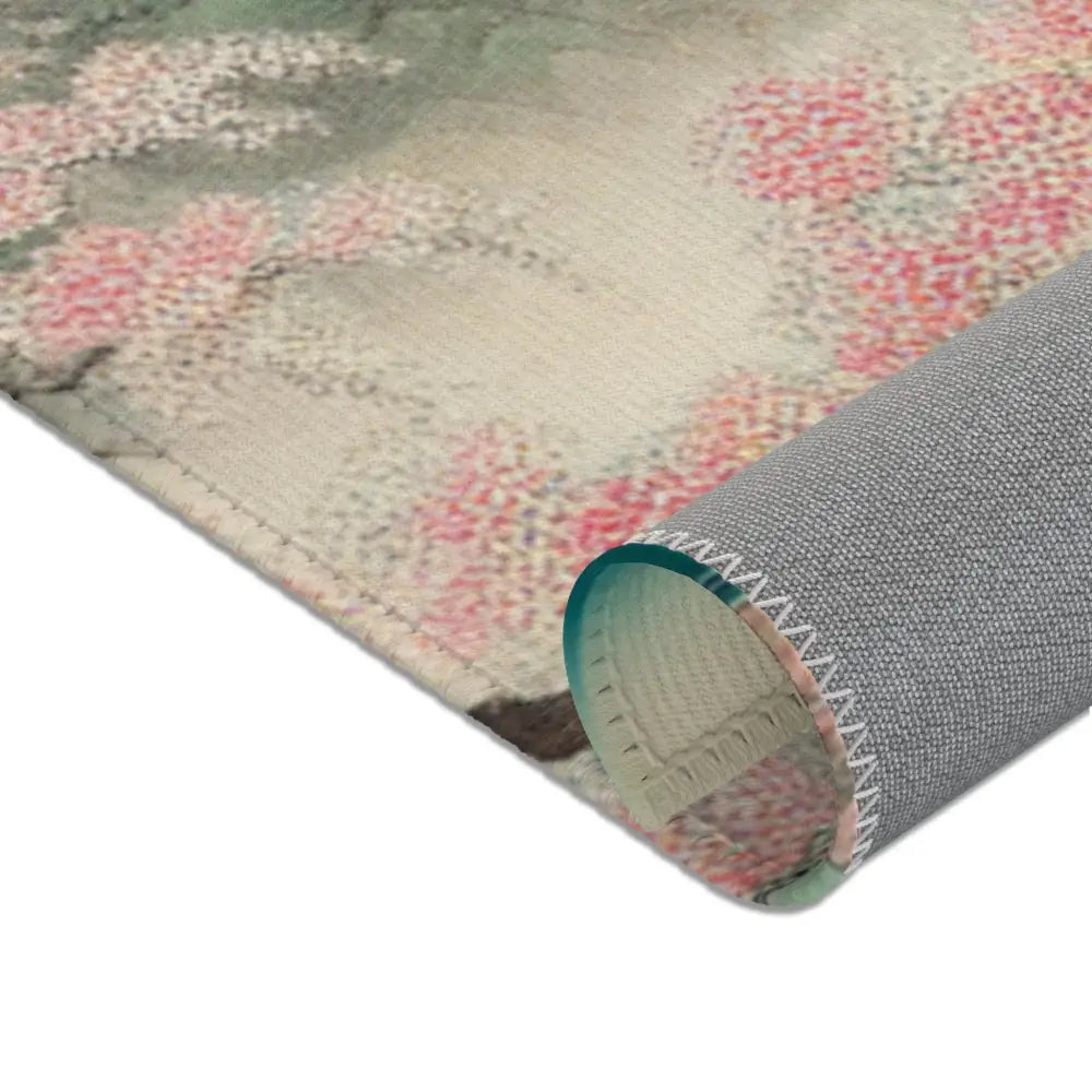 Japanese Silk Area Rug with Misty Mountains and Cherry