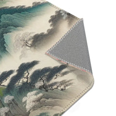 Japanese Silk Area Rug with Misty Mountains and Cherry
