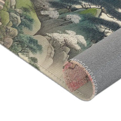 Japanese Silk Area Rug with Misty Mountains and Cherry