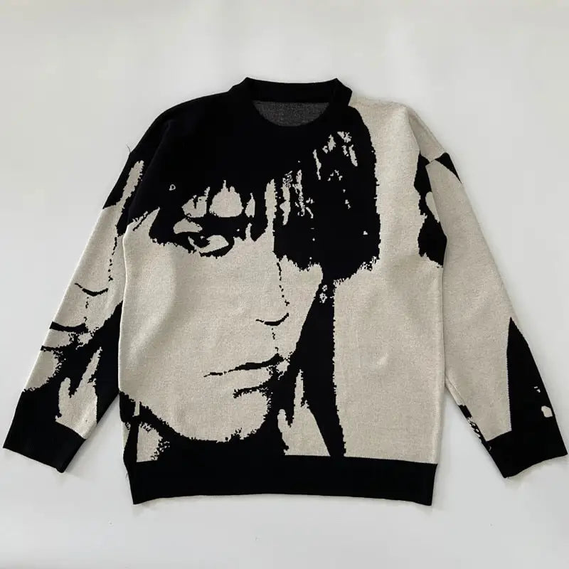 Japanese Style Anime Knitted Sweater Polyester Cartoon Print