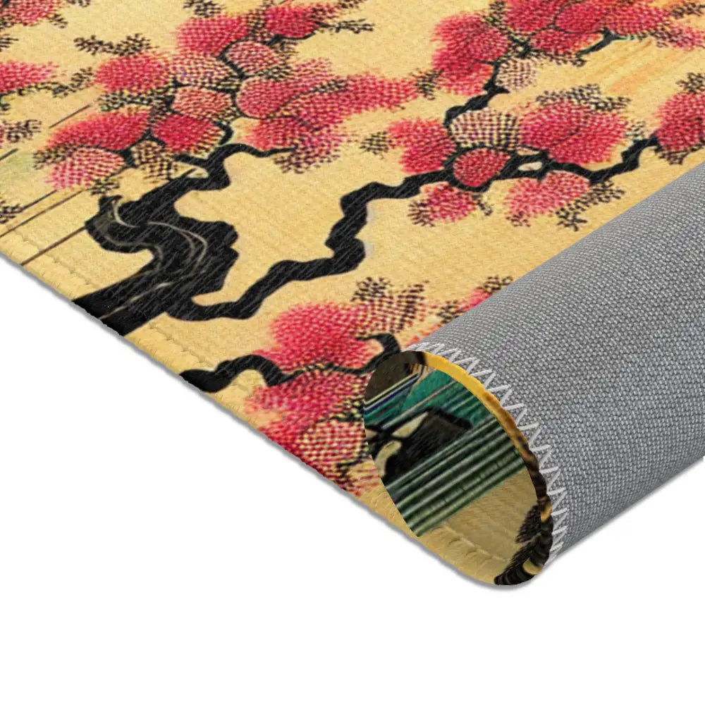 Japanese-Style Area Rug with Cherry Blossom and Mountain