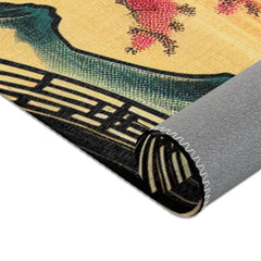 Japanese-Style Area Rug with Cherry Blossom and Mountain