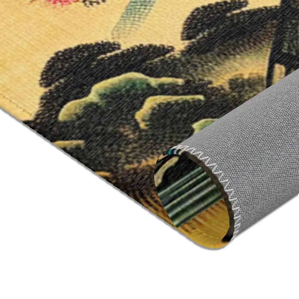 Japanese-Style Area Rug with Cherry Blossom and Mountain