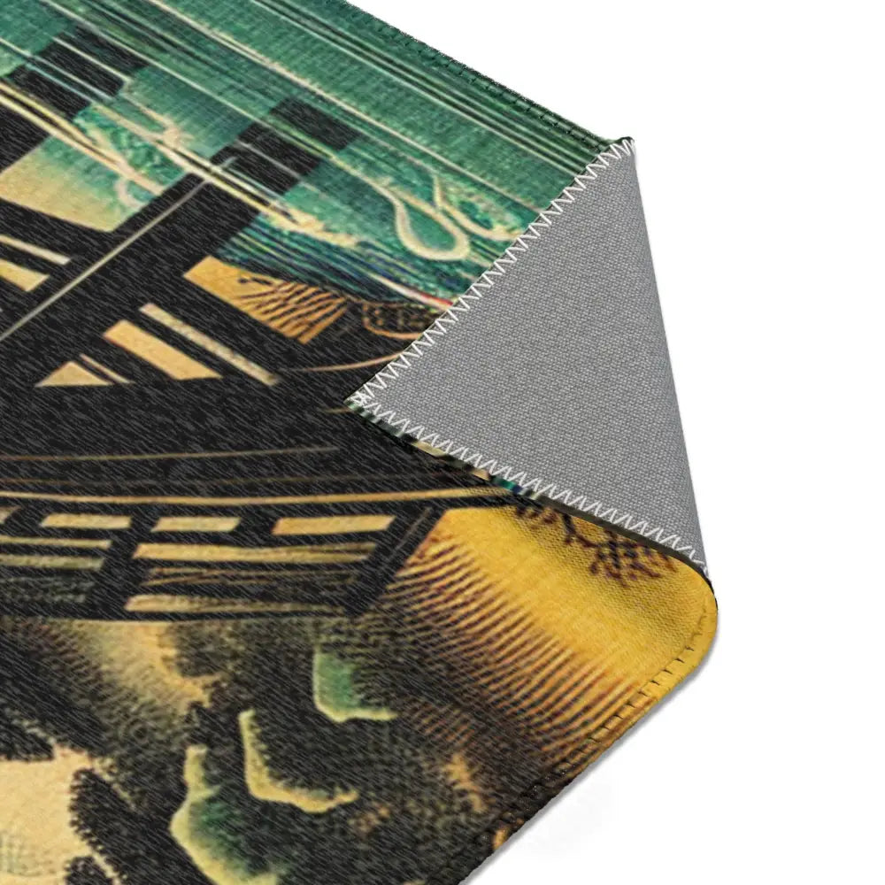 Japanese-Style Area Rug with Cherry Blossom and Mountain