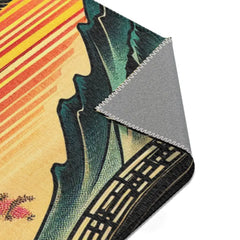 Japanese-Style Area Rug with Cherry Blossom and Mountain