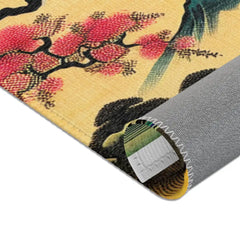 Japanese-Style Area Rug with Cherry Blossom and Mountain