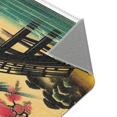 Japanese-Style Area Rug with Cherry Blossom and Mountain