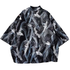 Japanese Style Cranes Kimono 3/4 Sleeve Shirt